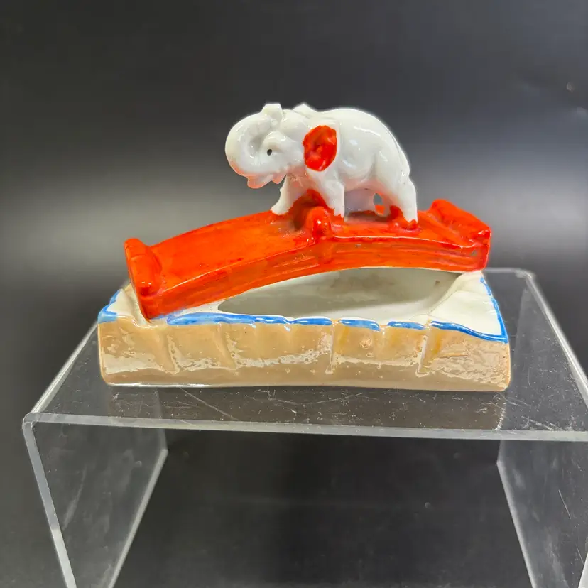 Ceramic Elephant Crossing Bridge Ashtray Made In Japan