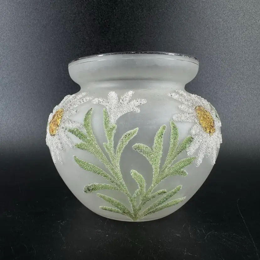 Victorian Bohemian Coralene Floral Daisy Glass Vase