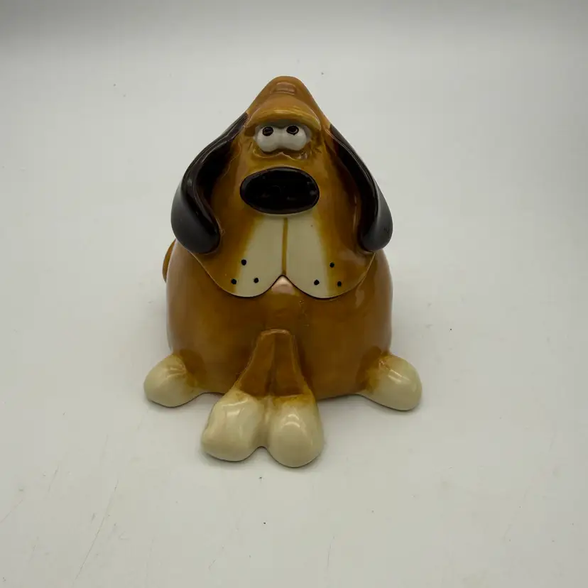 Vintage Russ Berrie & Co. Hand Painted Ceramic Dog Lidded Trinket Dish