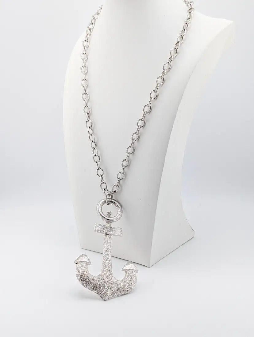 HUGE Vintage VENDOME Anchor Nautical Runway Statement Necklace Silver Tone