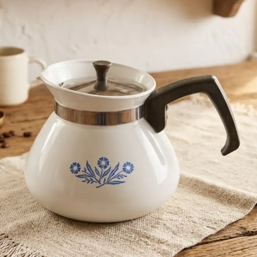 71. Corning Ware Blue Cornflower 6-Cup Stovetop Teapot/Coffee Pot (Model P-104)