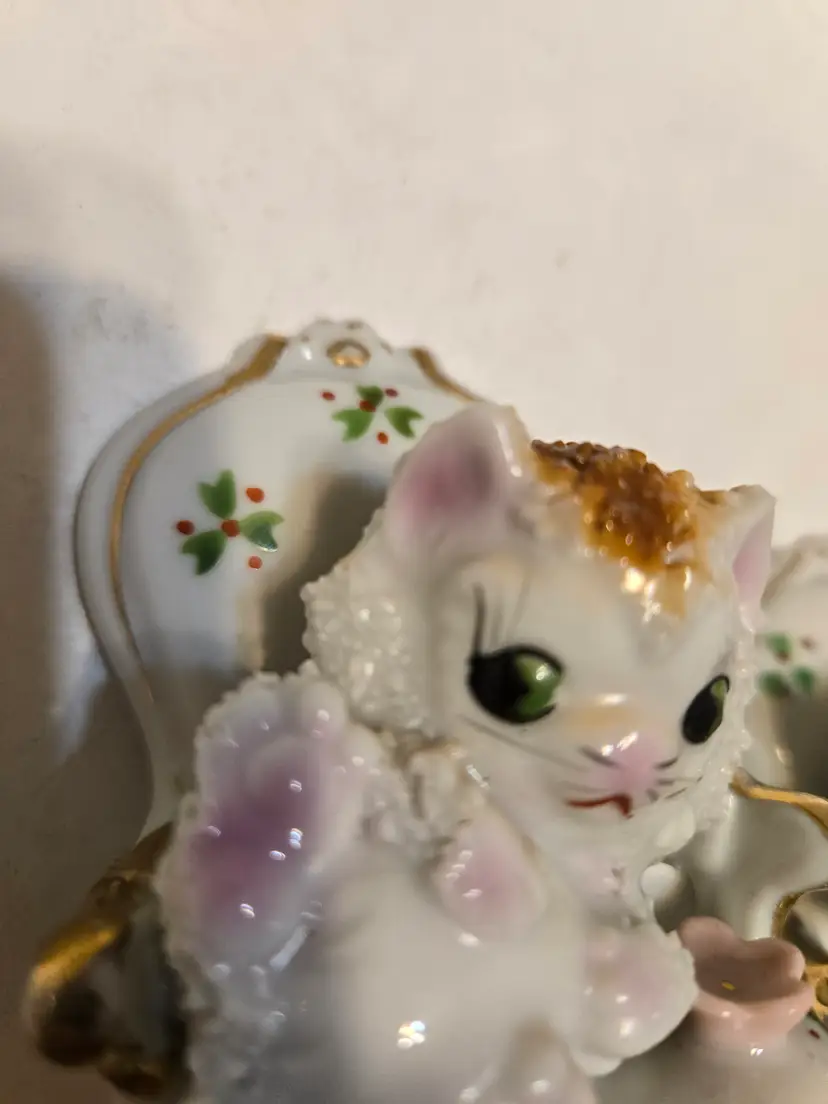 Pair Japan Porcelain Kittens in Gold Chairs – Mid Century Figurines