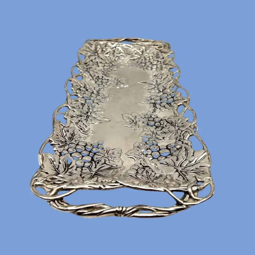 #144- Vintage Tray Appetizer Serving Charcuterie Handles By Godinger Silver Art Co. 1980-1990 Grapes