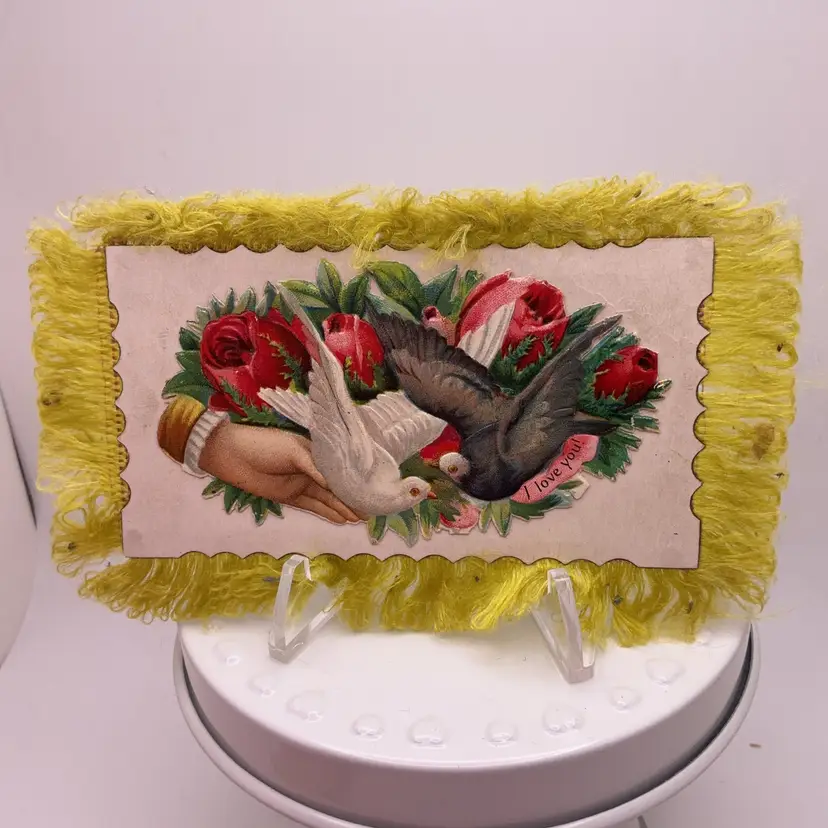 PP4 VTG Victorian Calling Card with Fringe "I Love You" 5" x 3"