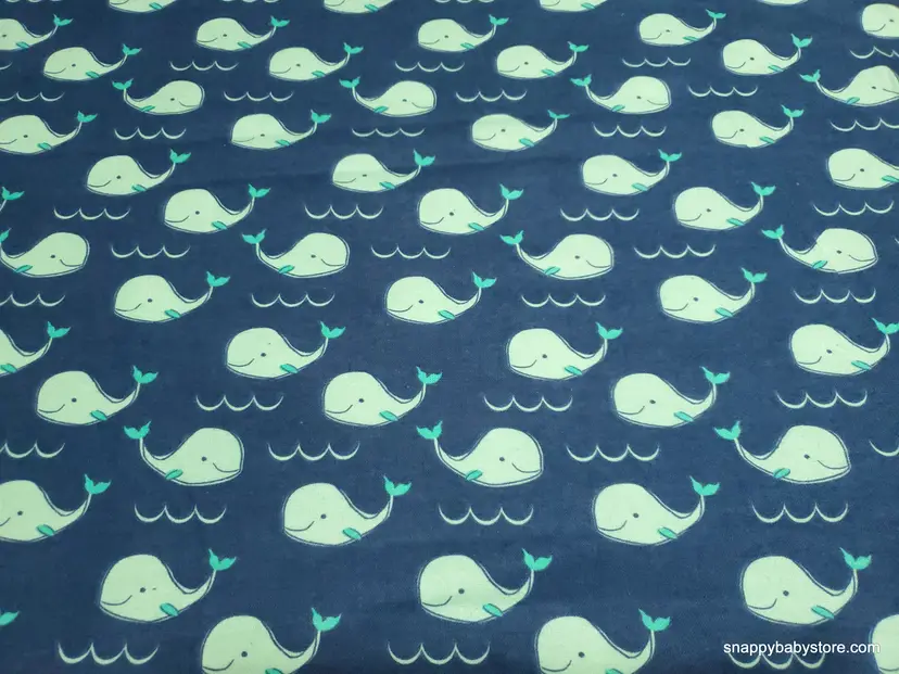 Tiny Happy Whales Flannel Fabric Remnant - 100% Cotton - Choose Size - Soft Craft & Quilting Fabric