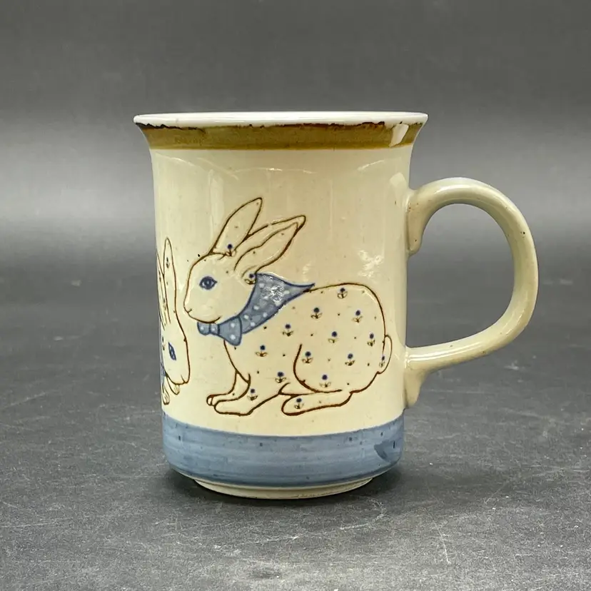 Bunny Rabbit Stoneware Coffee Mug Cup Vintage Easter Spring Drinkware
