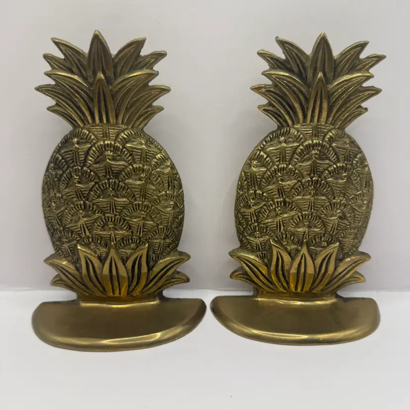 Solid Brass Mid-century Pineapple Book Ends 5.5”