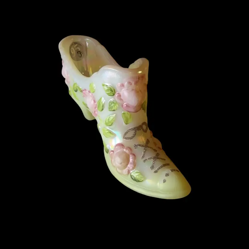 95th Anniversary Fenton Cabbage Rose Shoe - Signed By Artist & Bill Fenton
