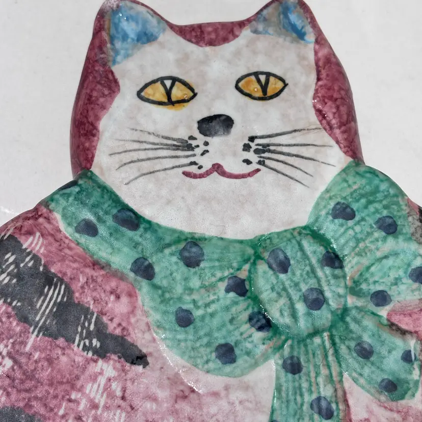 Vintage Hand Painted Italian Ceramic Cat Wall Plaque