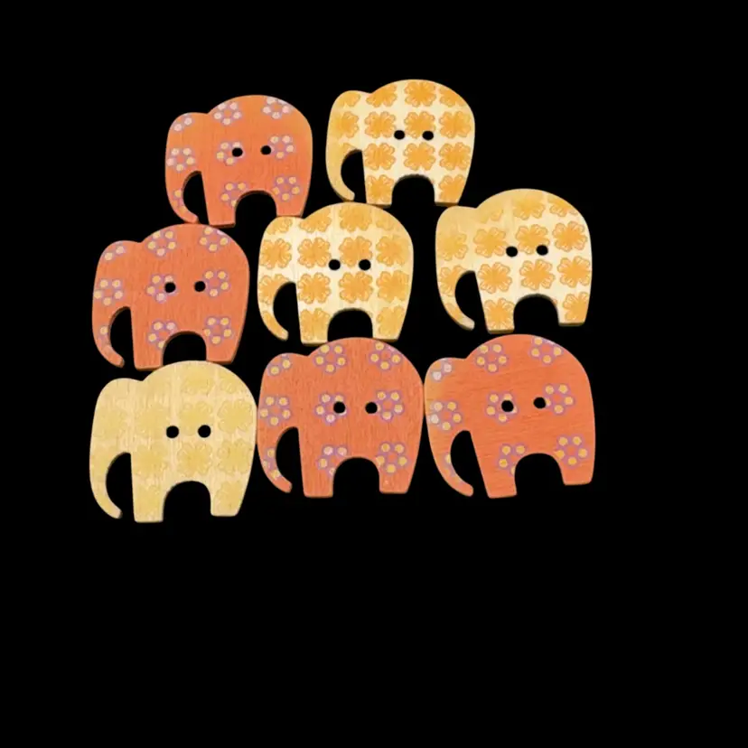 Lot Of 9 Wood Elephant Buttons