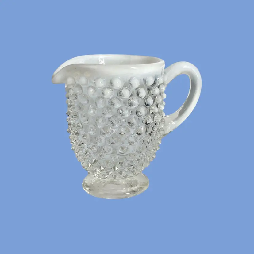 #181- Fenton Footed Creamer Hobnail Glass White Opalescent Pitcher
