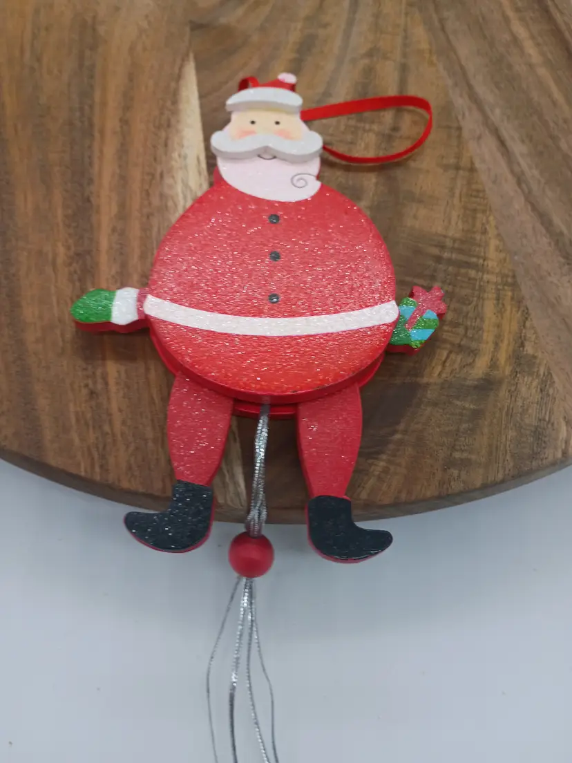 Santa Claus Pull String Wooden Puppet Jumping Jack Ornament