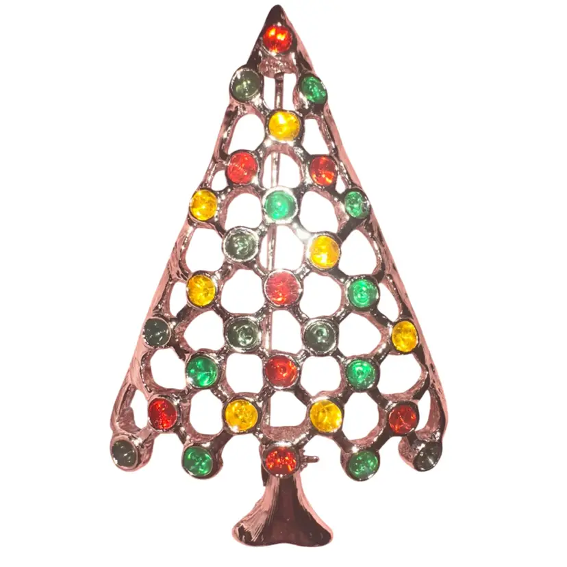 Silvertone Christmas Tree Brooch Pin