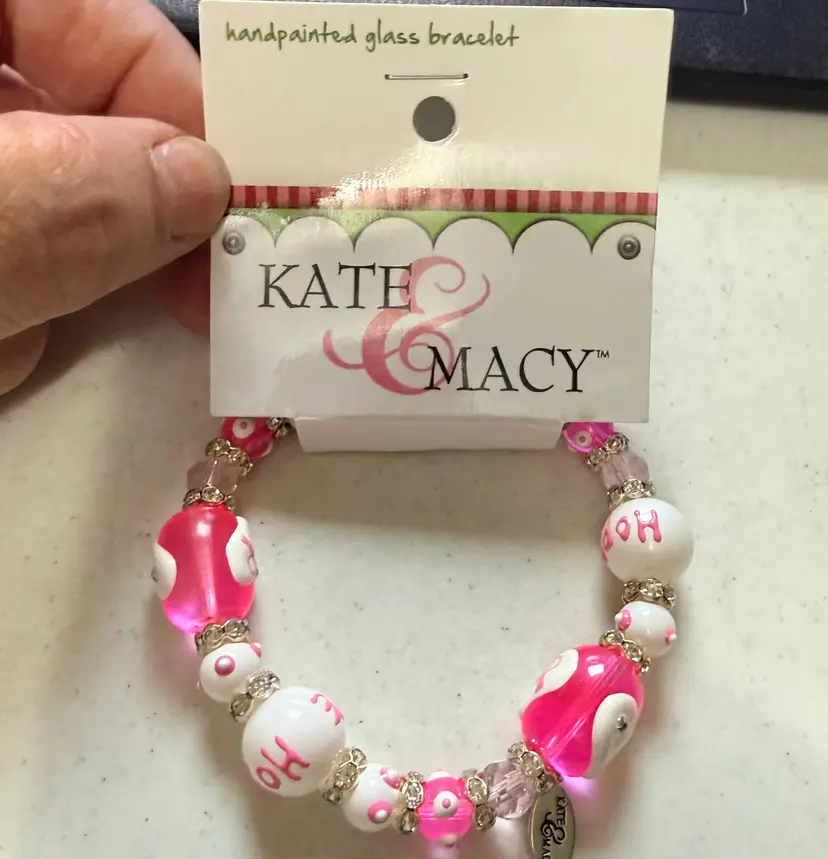 Kate & Macy Think Pink Hope Breast Cancer Glass Beads Stretch Bracelet NWT NEW