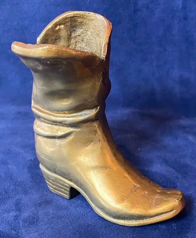 Vintage Solid Brass Cowboy Boot Figurine, Western Decor Mid-Century Brass Boot Paperweight