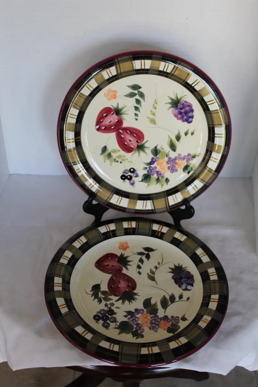 Oneida Strawberry Plaid 10.75” Dinner Plate - Set Of 2