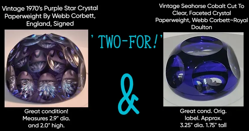 2 Thomas Webb of England Paperweights! "TWO-FOR"