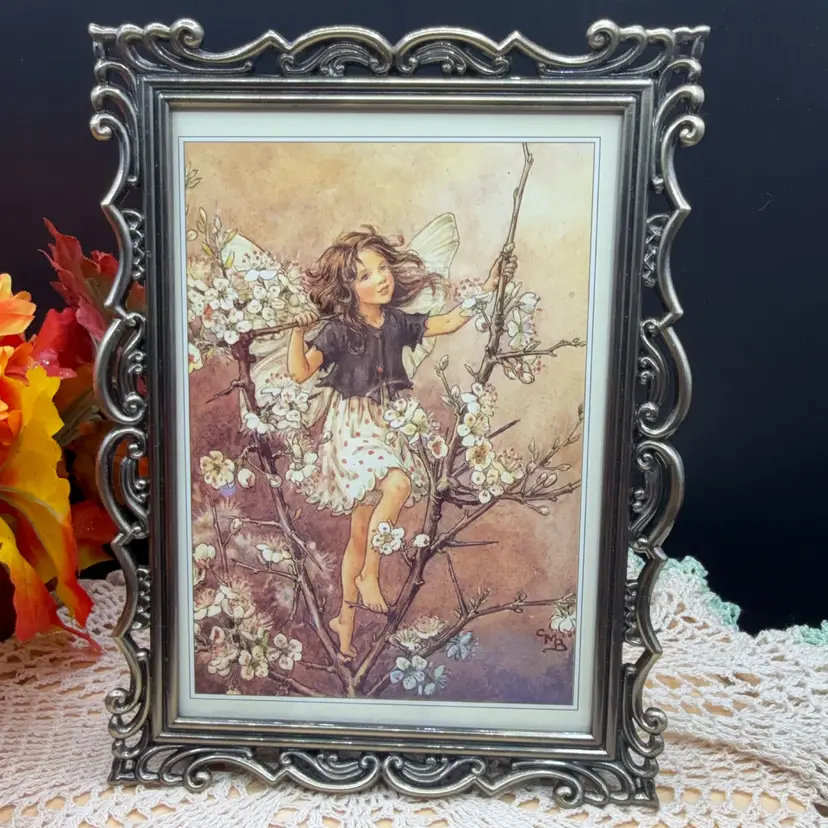 🐞Vtg Brass Frames Flower Fairy Print Blackthorn Fairy- Signed 8x6”