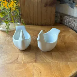 Vintage White Ceramic Bird Egg Holders | Set of 2 | Soft-Boiled Egg Cups