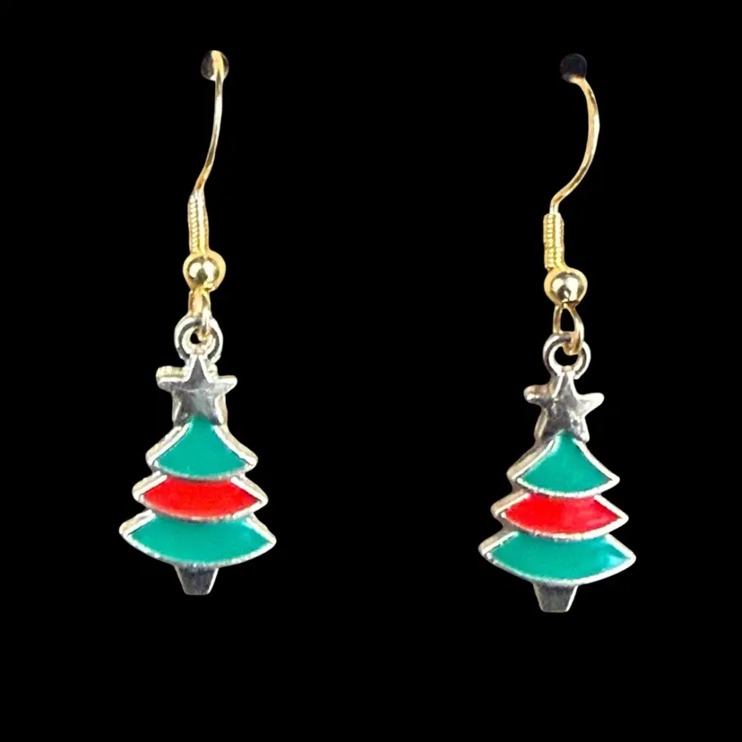 Green And Red Tree Earrings 925 Ear Hooks