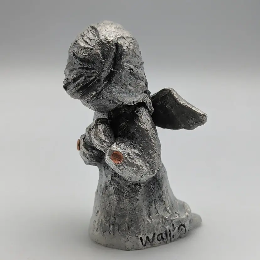 Vtg Hudson Pewter USA 3.5" Tall Praying Angel with Copper Buttons Figurine