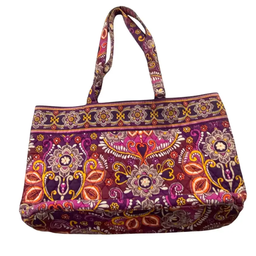 Vera Bradley Tote Purse, Safari Sunset, Shoulder Bag, Purple Orange Pink 17” X 4” X 11”