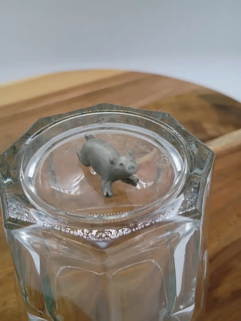 Tiny Miniature Solid Pewter Pig Figurine 1" Long. Marked on Bottom with an I.