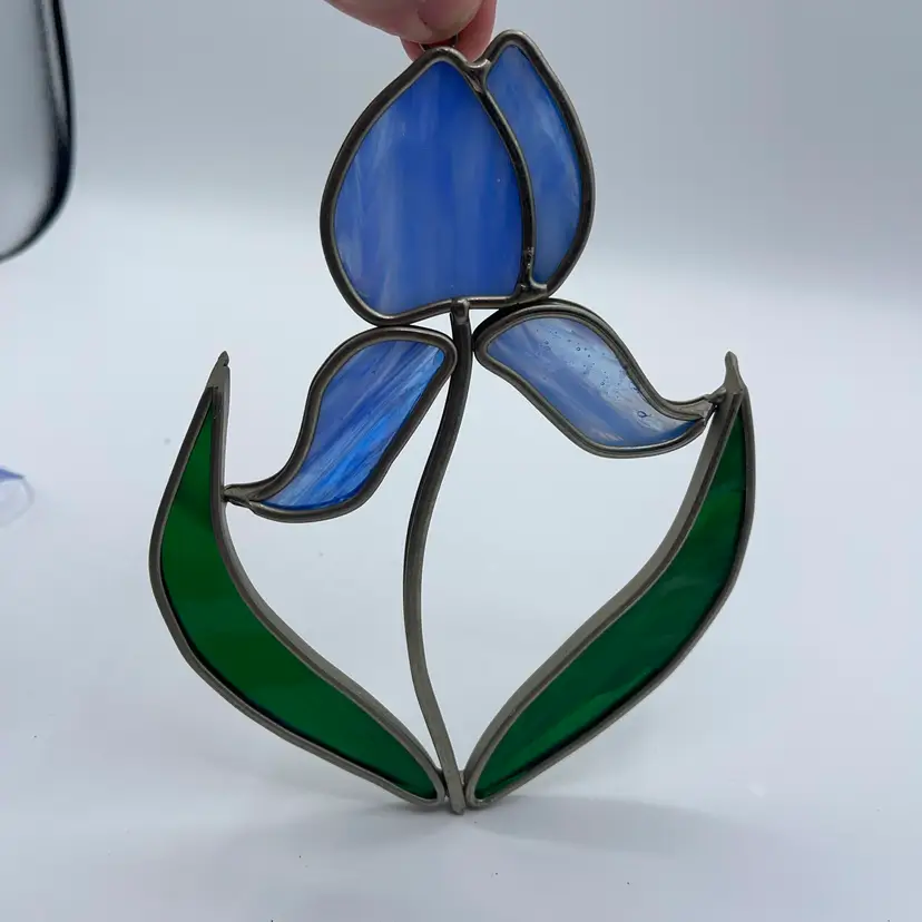 Tulip, Suncatcher, Blues, And Green Stained Glass