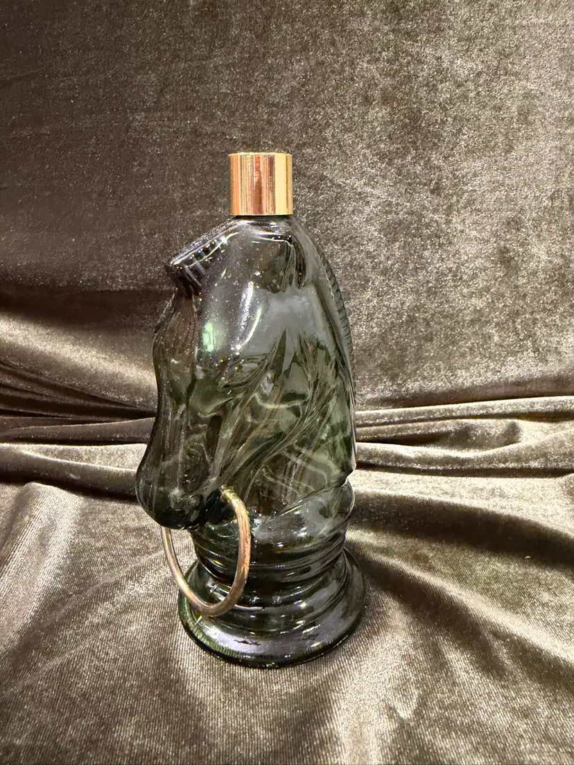 Vintage Avon Green Horse Head With Gold Nose Ring And Top