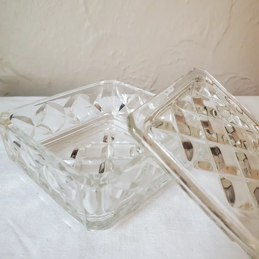 Diamond Cut Clear Glass Trinket Box