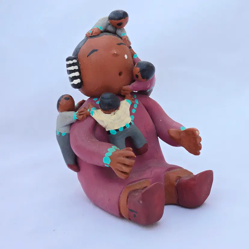Native American Storyteller Clay Southwest Figurine SIGNED RÉ Handmade Vintage