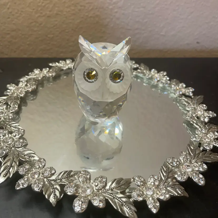 Genuine Swarovski Crystal “Feathered Beauties" Small Owl Figurine w/ Citron Eyes