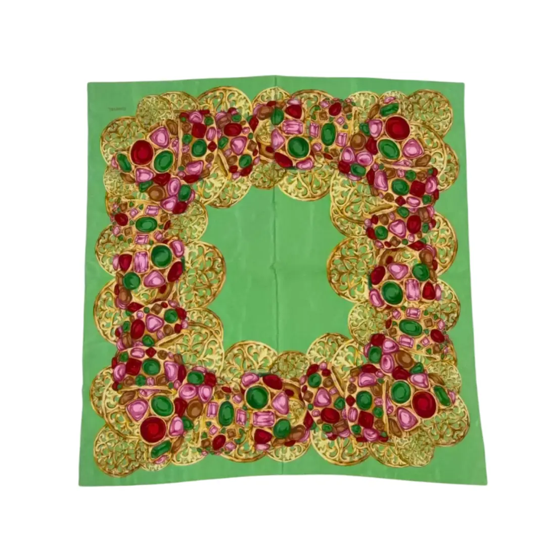 Chanel Green Jewelry Motif Silk Scarf