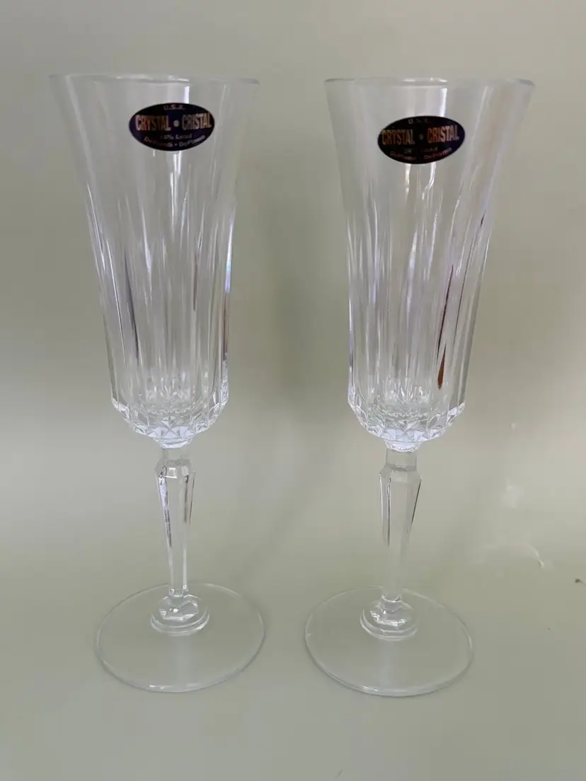 Vintage Set of 6 Lead Crystal Champagne Flutes 24% Lead Crystal -Made in USA