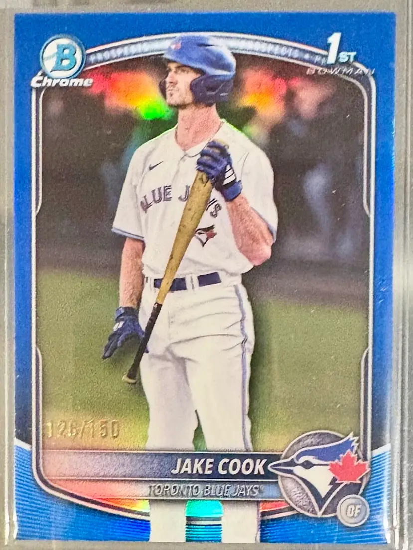 2025 Bowman Draft Jake Cook 1st Chrome True Blue Refractor Parallel /150 Toronto Blue Jays