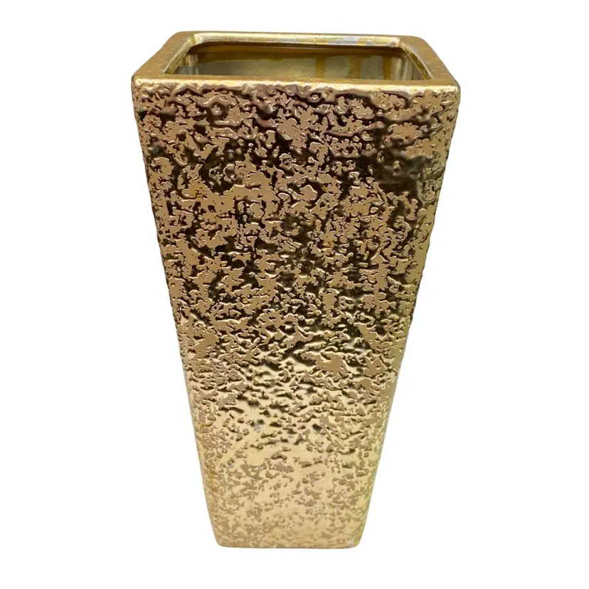 Vintage Porcelain Weeping Bright Gold Vase, 8.2" Wedge, Hollywood Regency
