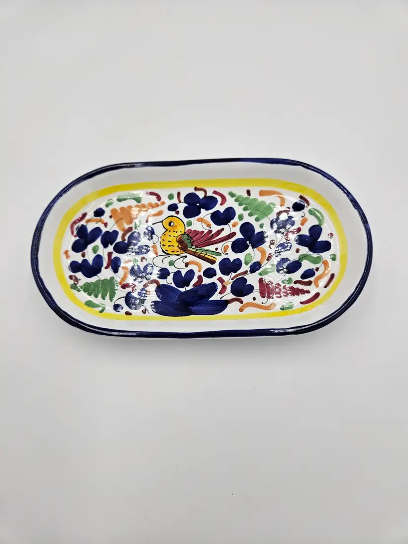 #D24 Sambuco Mario Hand Painted Bird Oval Dish