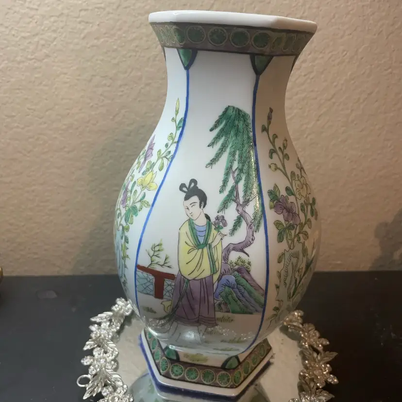 Antique 1890 Qianlong 9” Baluster Willow Vase