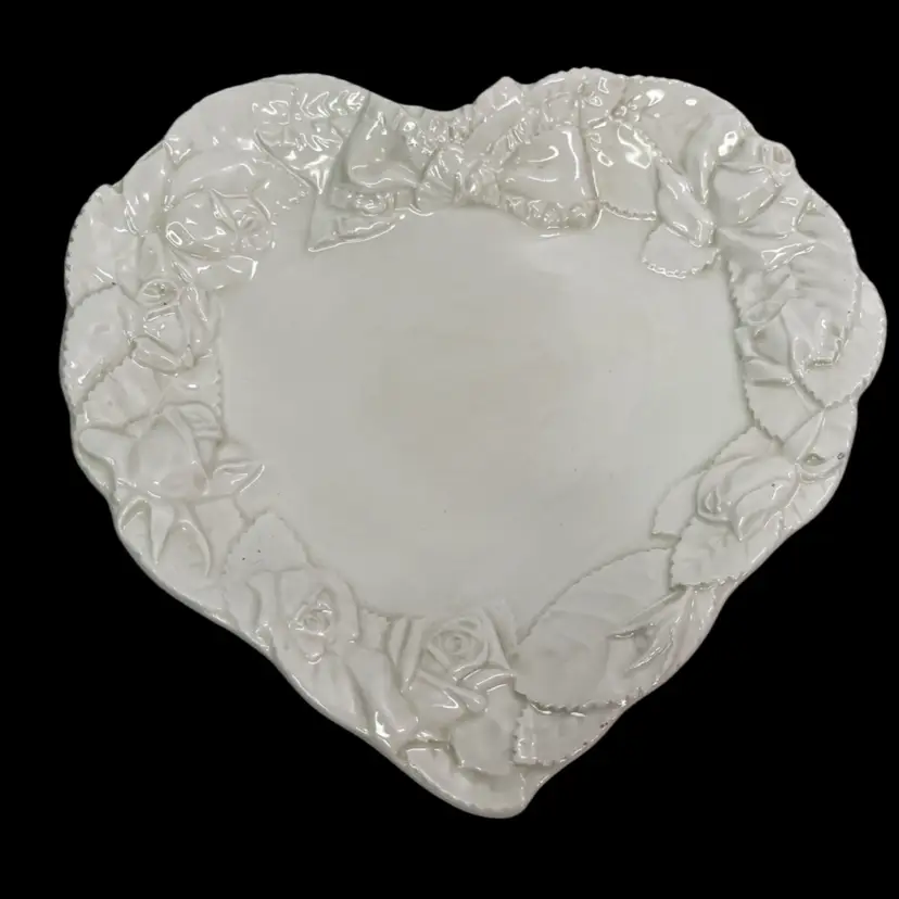 Vintage Embossed Italian Porcelain Heart Shaped Dish