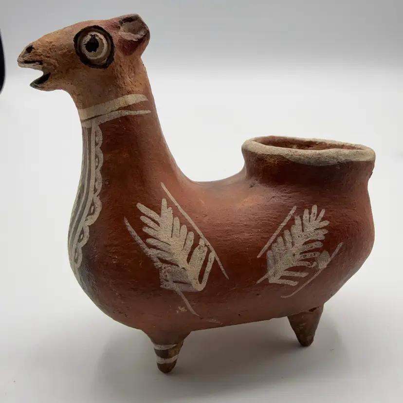 Peruvian Folk Art Red Clay Llama Mini Vase AS IS