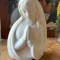 Vintage White Bisque Praying Madonna Figurine | Mid Century Religious Statue | Signed 1959