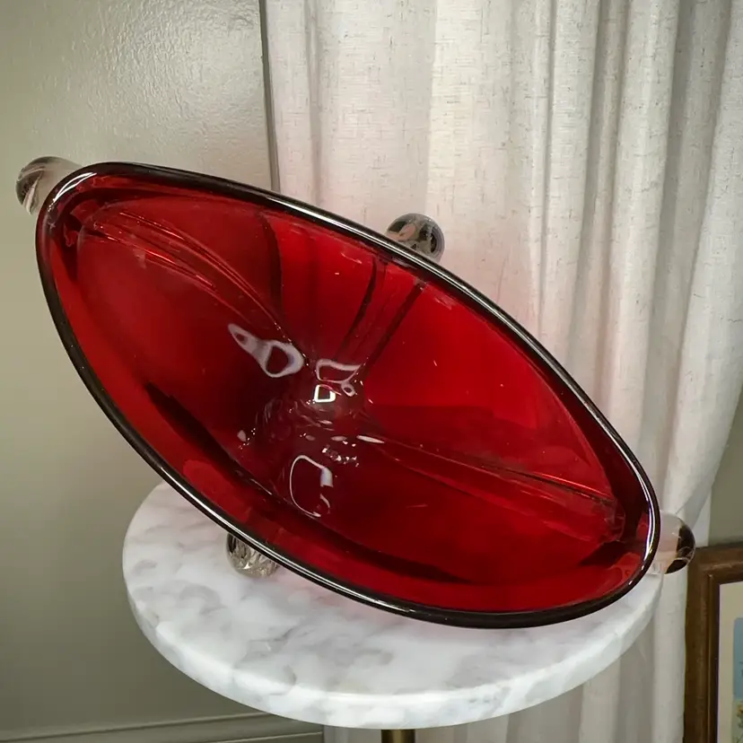 🔔 Vintage Signed Ruby Art Glass Bowl