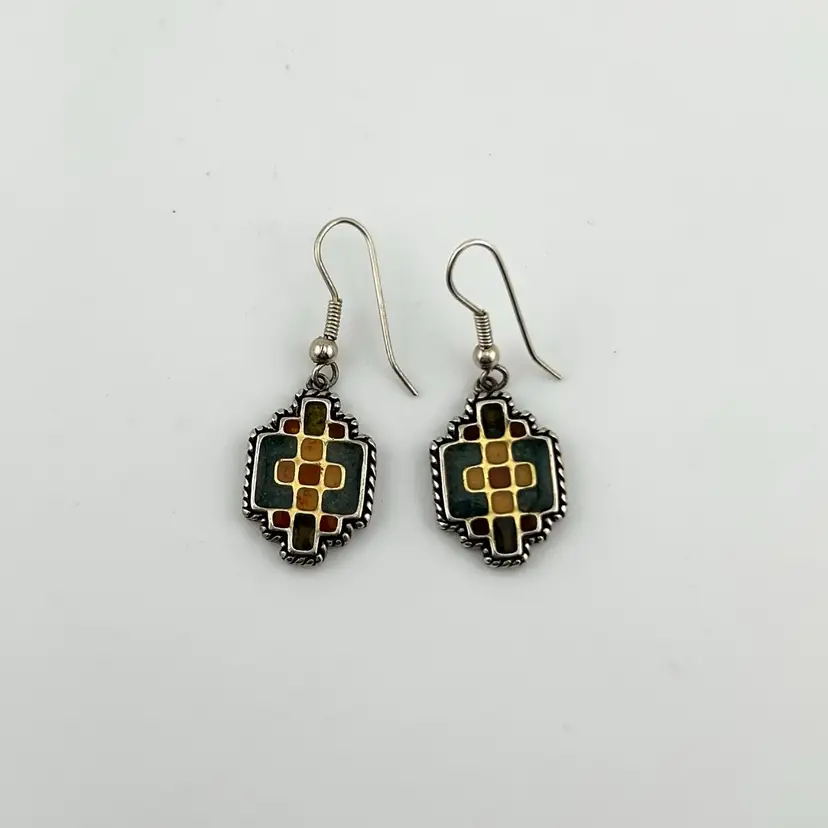 Sterling Silver Enamel Carolyn Pollack/Relios Pierced Earrings 1.5”