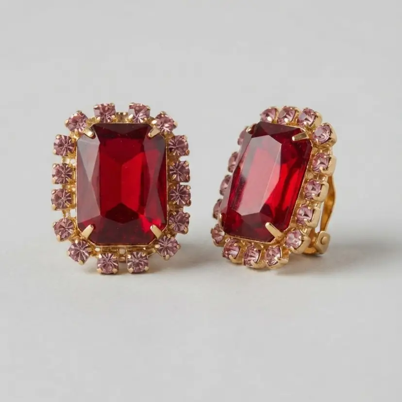 140. Statement Red & Pink Glass Rhinestone Multi-Row Cuff Bracelet