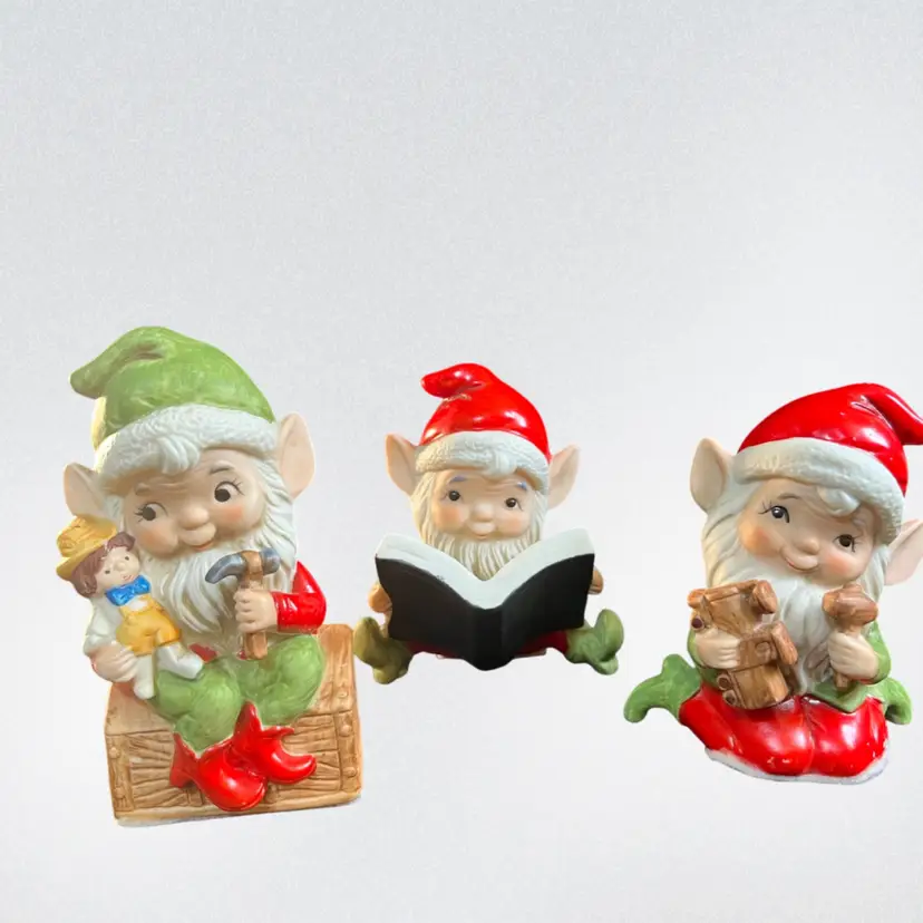 Homco-Trio of Christmas Elf Figurines