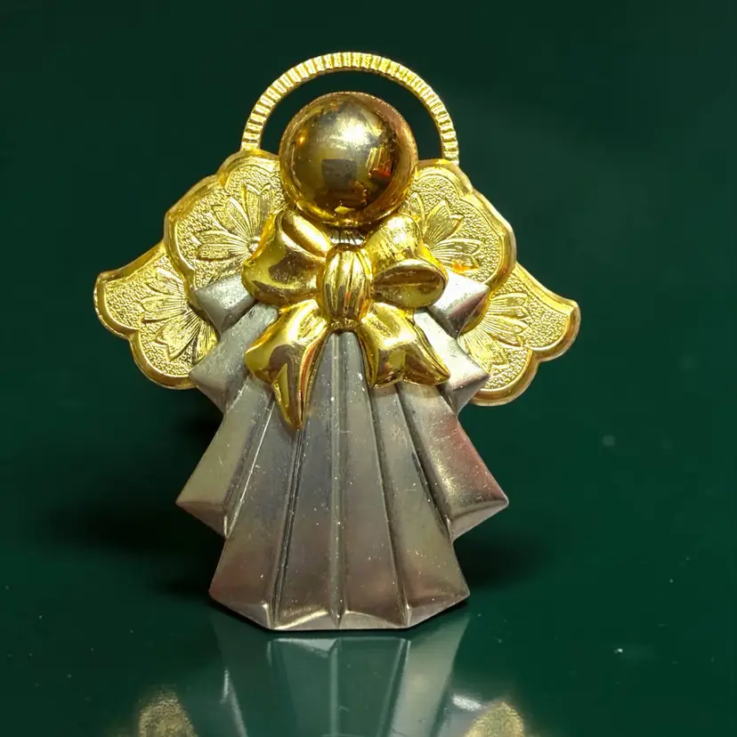 80s Gold & Silver Tone Angel Pin 2.25”x1.75”