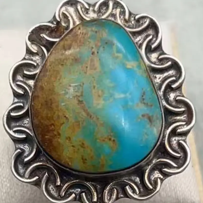 #01 Native American Sterling Silver Large Royston Turquoise Statement Ring Signed SF