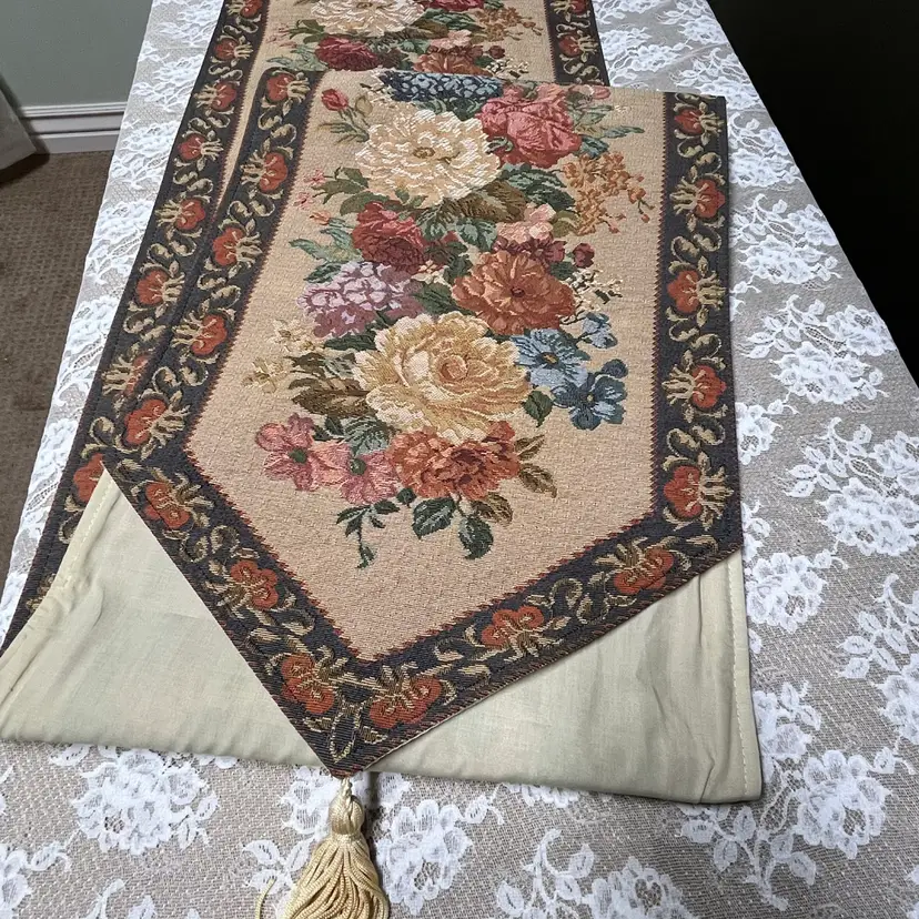 Floral Tapestry Table Runner With Tassels