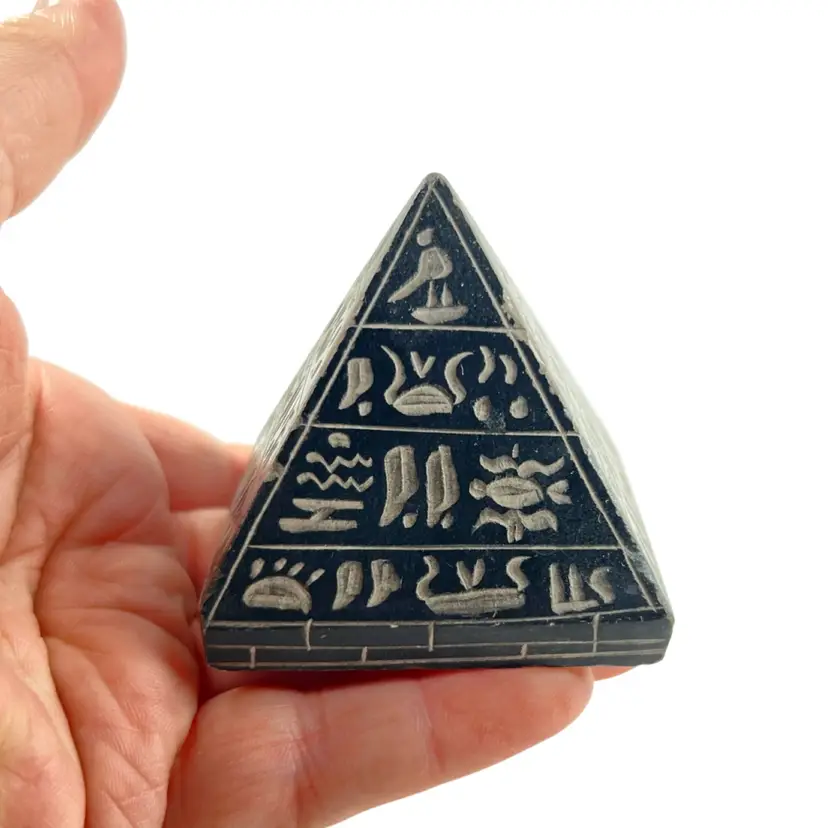 Carved Soapstone Egyptian Pyramid w Hieroglyphs. 4-sided. Knick-Knack Trinket Tchotchke.