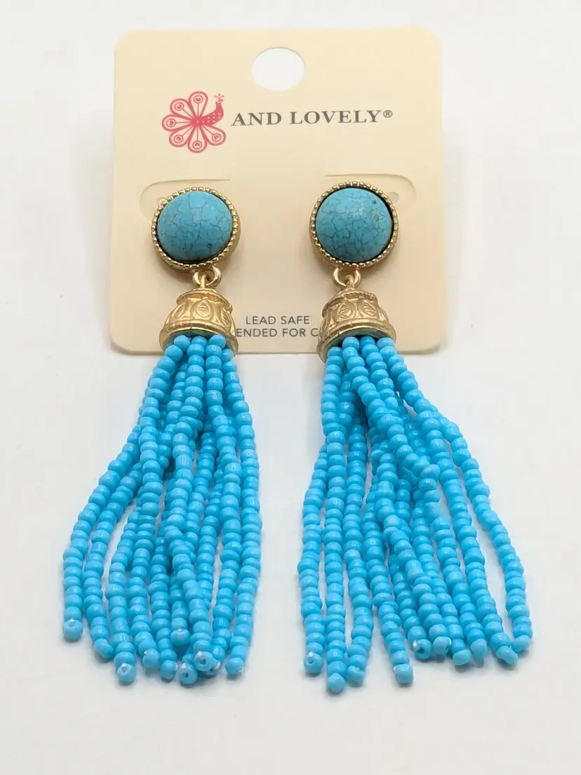 And Lovely Faux Turquoise Beaded Dangle Pierced Earrings NWT